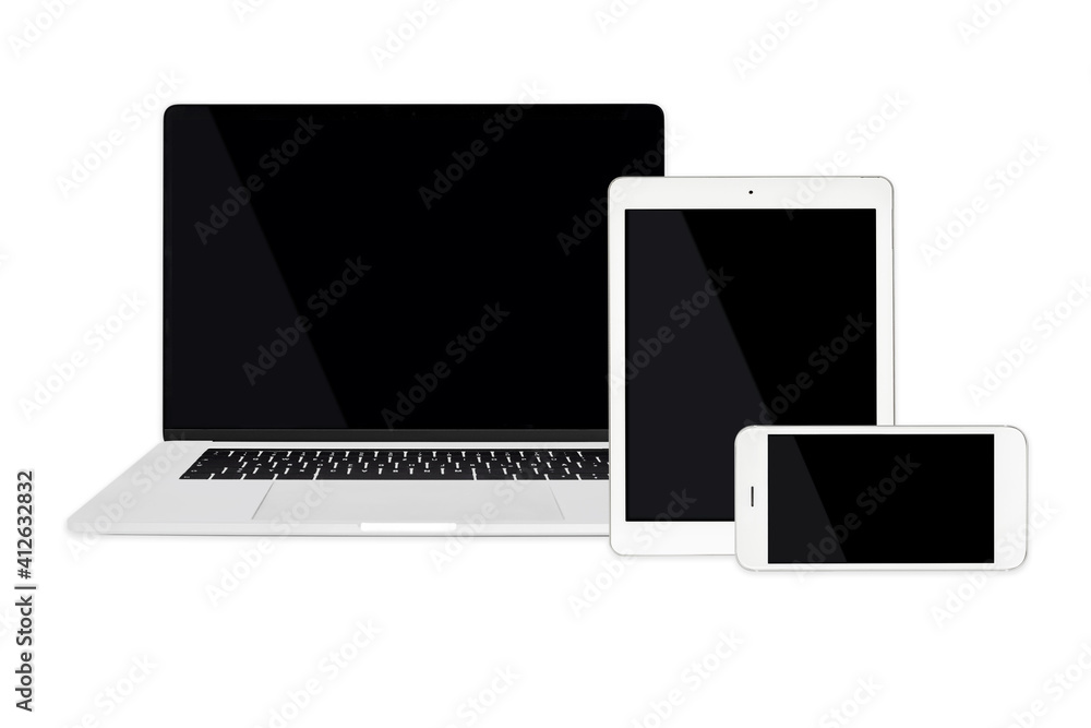Wall mural set of isolated modern mobile technology devices template for responsive design presentation includi