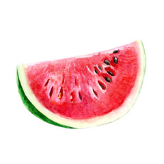 Beautiful watercolor slice of watermelon with seeds.