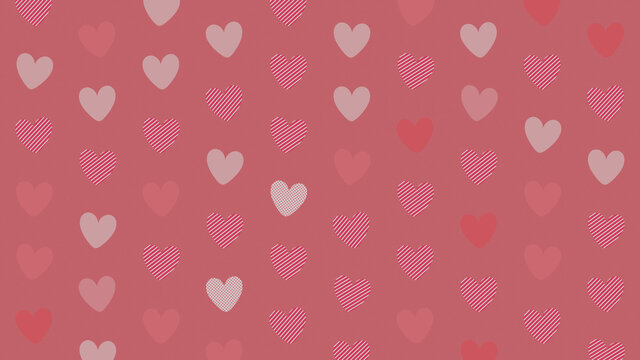 Multicolored Heart pattern background. Valentine Wallpaper with Pink, Striped and Polka Dot love hearts.