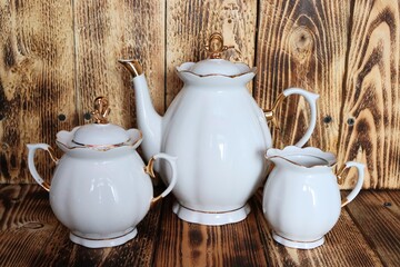 White porcelain set of dishes on the table