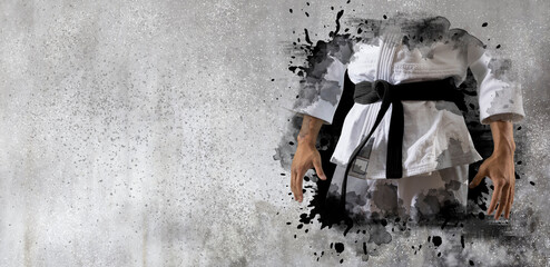 Martial arts master on wall background