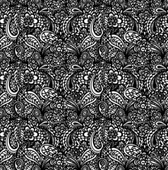 Luxurious, royal vector seamless pattern. Ornate background with hand drawn decorative flowers and elements. Vintage floral ornament for antistress coloring or print on fabrics
