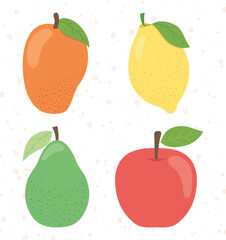 icon set of healthy fruits, flat style