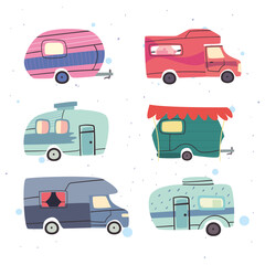 Camper trailers icon set vector design