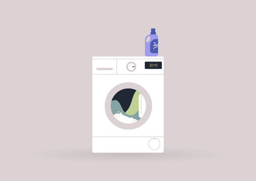 white washing machine with detergent bottle clip art preview