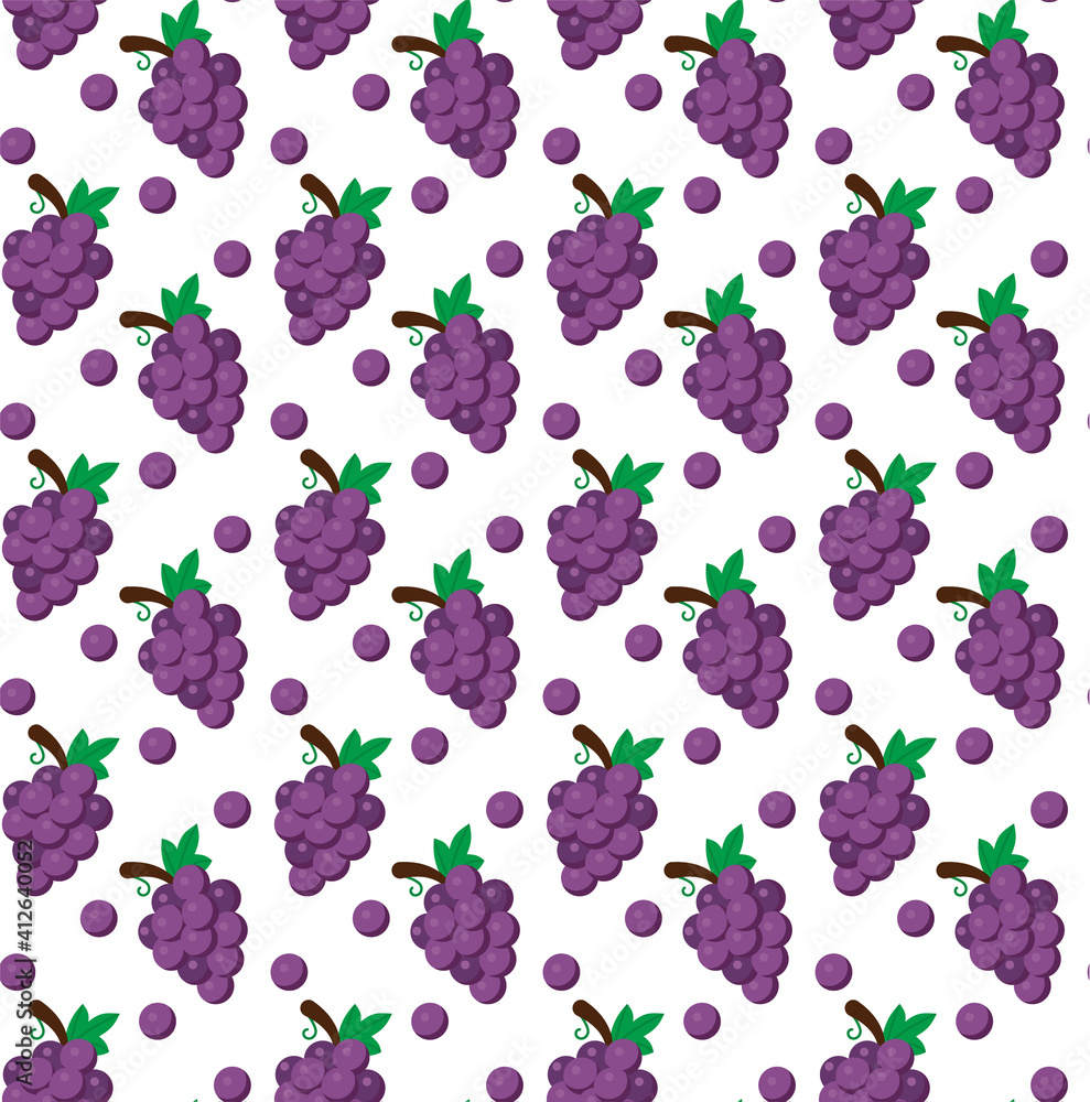Poster grapes fruit flat with leaves vector background seamless pattern. scalable and editable. vector patt