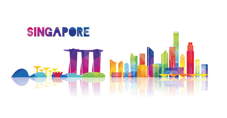 vector illustration Singapore city skyline, the symbols of the city skyscrapers, stylish graphics - obrazy, fototapety, plakaty