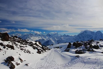 Fotobehang Winter landscape of the North Caucasus mountains in the snow. © Octopusart
