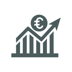 Euro bar chart financial report icon. Simple gray vector graphics.