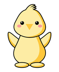 Little cute yellow chick Easter. Beautiful Kawaii vector illustration for greeting card, poster, sticker.