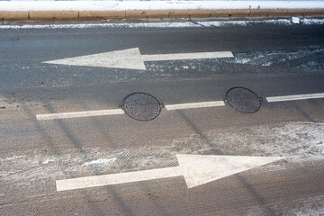 traces of tyre tracks in the snow, winter road