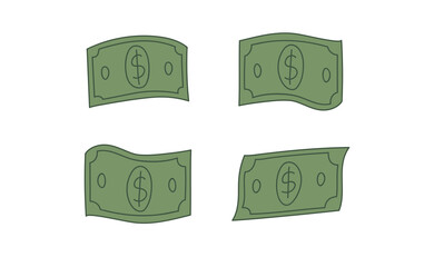 Hand drawn dollar bills. Money cash illustration. Hand drawn money symbol.