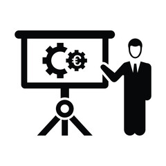 Presentation, Euro business project icon. Black color vector