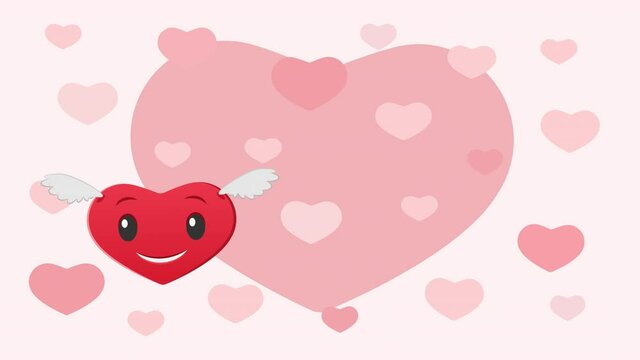 Flying heart with wings romantic background