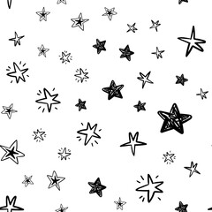 hand drawn stars seamless pattern. Doodle star texture. Sky and night background.