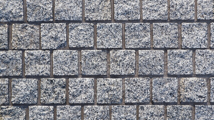Gray, granite, square paving stones. Natural chipped stone.