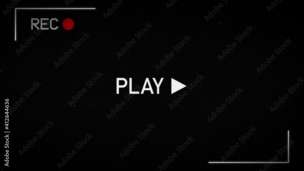 Aufkleber Videocassette recorder VCR Play Animation. VHS defects, artifacts and noise. Glitches of old damaged tape cassettes. Static TV noise. Retro vintage background. 4K Loop Overlay Screen mode footage
