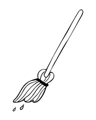 Hand drawn mop isolated on a white background. Mop sketch illustration for print, web, mobile and infographics. Doodle style. Vector object for house cleaning tools, floor washing.
