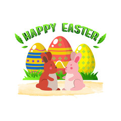 Happy easter day with couple rabbit design vector illustration