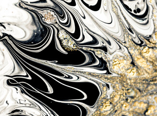 Golden Night. Treasury of art. Swirls of marble. Painting aesthetically mesmerizing. Abstract fantasia with golden powder. Extra special and luxurious- ORIENTAL ART. Ripples of agate. Natural luxury.