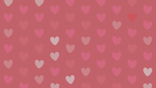 Multicolored Heart pattern background. Valentine Wallpaper with Pink, Striped and Polka Dot love hearts.