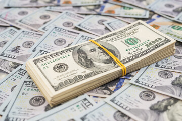 Bundle of dollar old design on the background of dollar bills