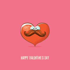 Vector Valentines day greeting card with funny cartoon heart character isolated on pink background. Conceptual valentines day comic funky kids poster or banner