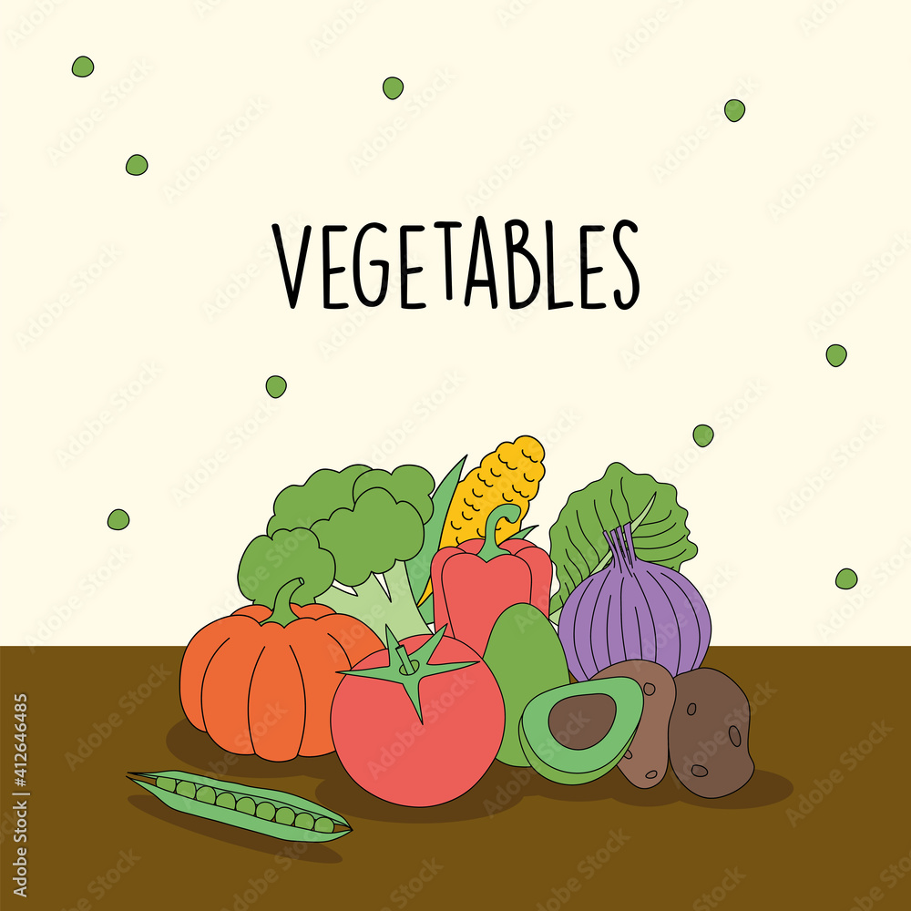 Poster vegetables on pointed background vector design