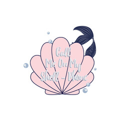 pink shell deep text line fish animal sea ocean polka air bubble tee slogan illustration art vector 