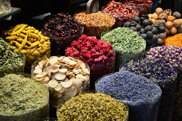 Display of various spices in a souk