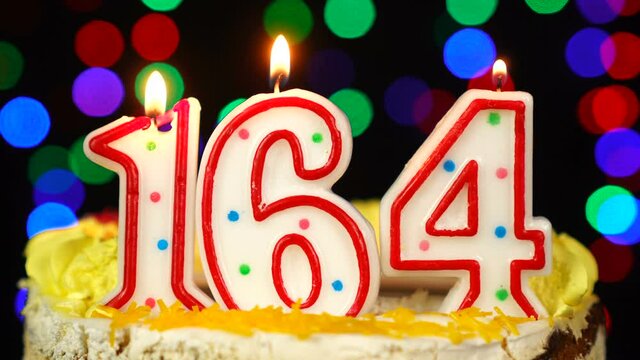Number 164 Happy Birthday Cake With Burning Candles Topper.