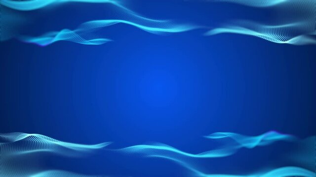 Abstract mesh waves ripple motion blue gradient in decorative frame background 3D video animation loop