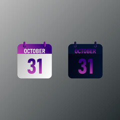October daily calendar icon in flat design style. Vector illustration in light and dark design. 