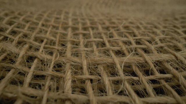 Macro of sack texture slow motion.