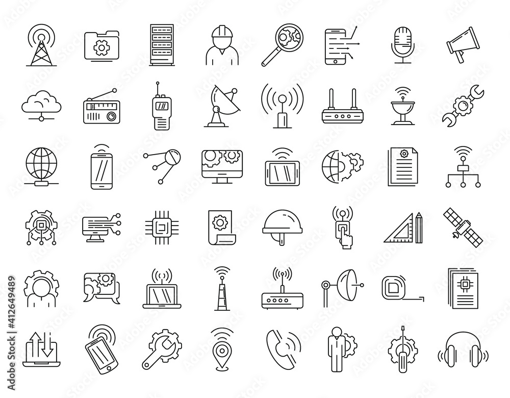 Poster communications engineer icons set. outline set of communications engineer vector icons for web desig