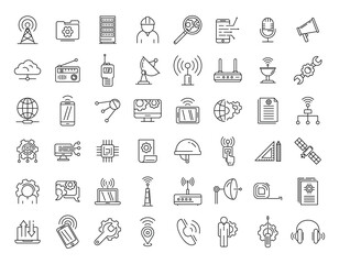 Communications engineer icons set. Outline set of communications engineer vector icons for web design isolated on white background