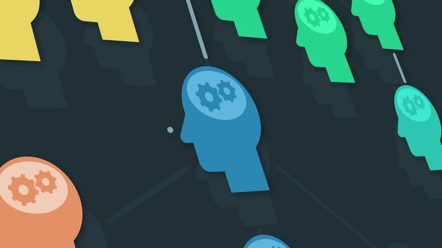 company organizational chart scrolling on screen, also concept of team work or mind mapping