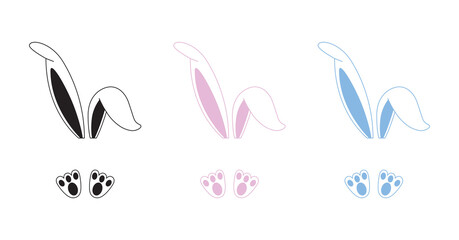 Easter bunny ears vector illustration. Cute rabbit ears and feet isolated on white background