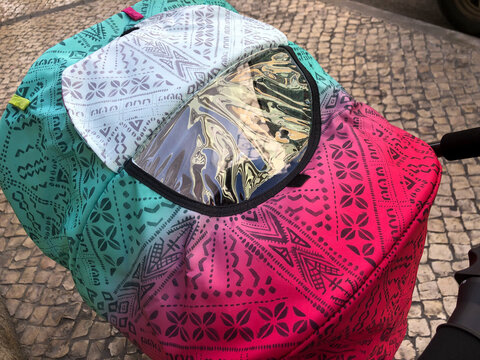 Close Up Of Colorful Baby Stroller Bonnet