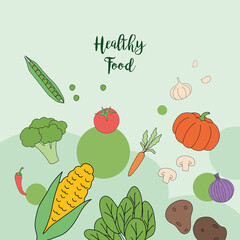 Healthy food with vegetables icons vector design