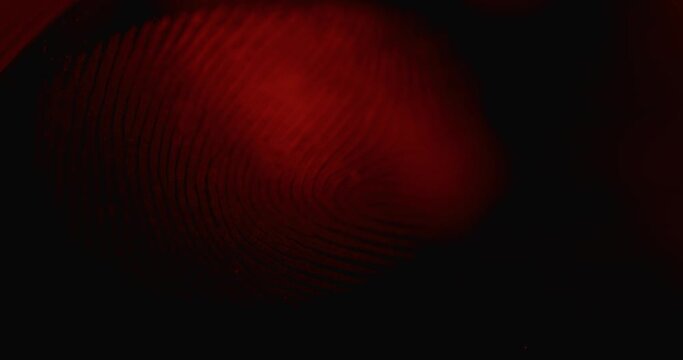 Macro close up of human fingerprint illuminated in red light
