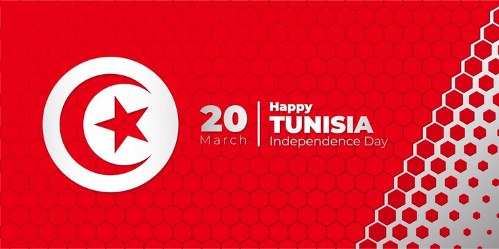 Red and white Hexagonal background with tunisian flag design.