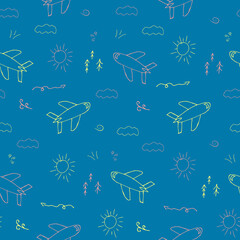 Doodle Aircraft seamless pattern. hand drawn background. Vector illustration