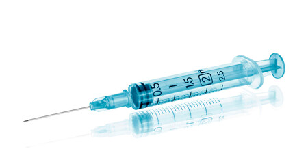 Blue syringe isolated on white