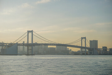 Fototapeta na wymiar Rainbow Bridge Odaiba Tokyo Japan Sunset Stock Photo Stock Images Stock Pictures