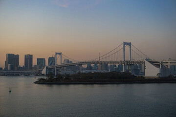 Fototapeta na wymiar Rainbow Bridge and Tokyo Tower Sunset Tokyo Japan Stock Photo Stock Images Stock Pictures