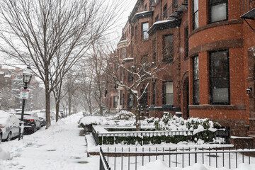 Snowy day in Back Bay, Boston.