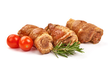 Baked meat rolls, isolated on white background