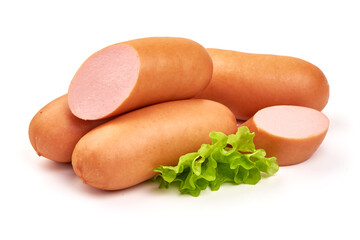 Boiled pork sausages, isolated on white background