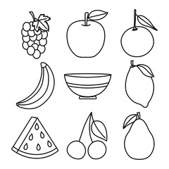 bowl and healthy fruits icon set, line style